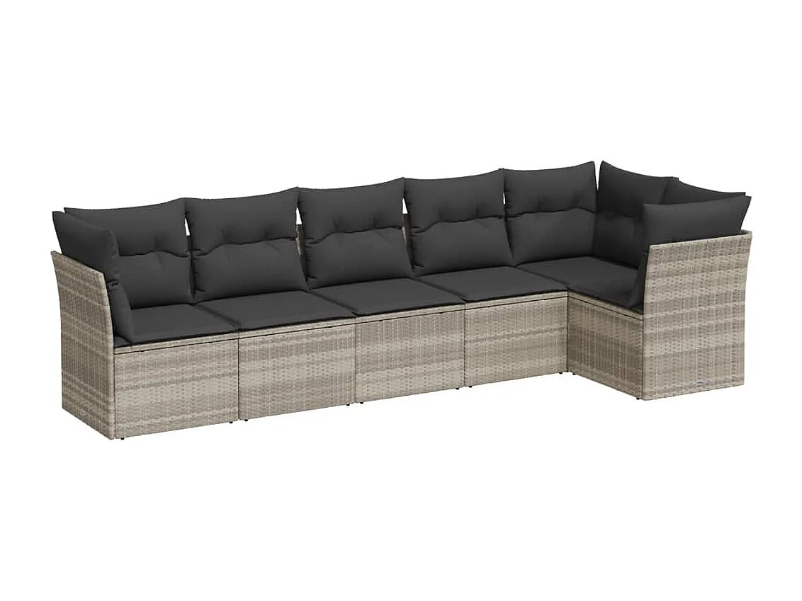 Set Divano da Giardino 6pz con Cuscini Grigio Chiaro Polyrattan