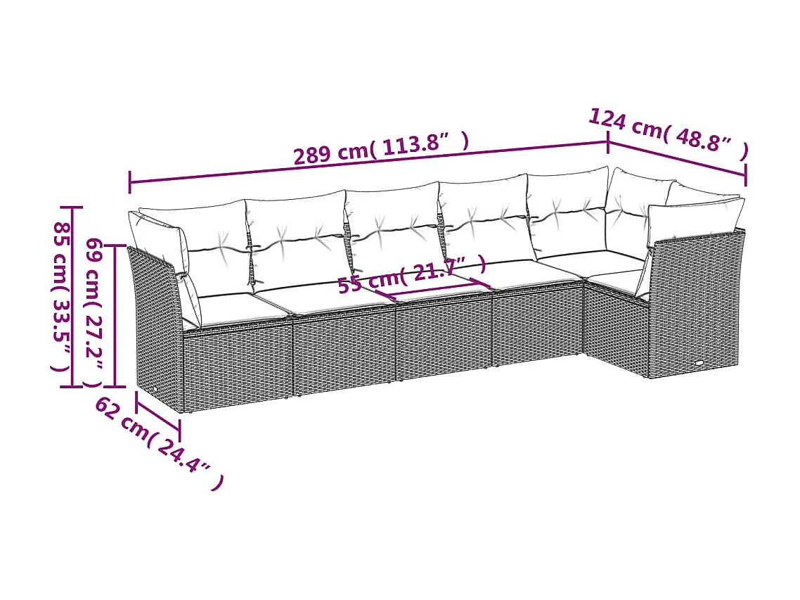 Set Divano da Giardino 6pz con Cuscini Grigio Chiaro Polyrattan