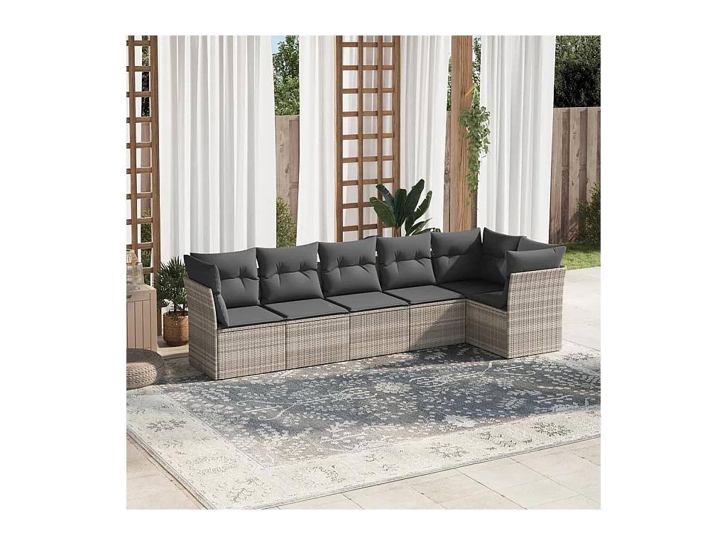 Salon de jardin 6 pcs avec coussins gris clair résine tressée