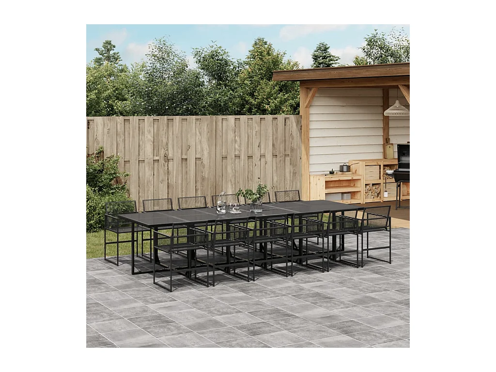 Ensemble à manger de jardin 13 pcs noir résine tressée