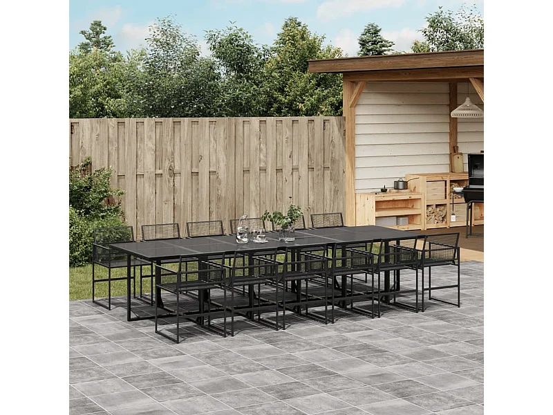 Ensemble à manger de jardin 13 pcs noir résine tressée