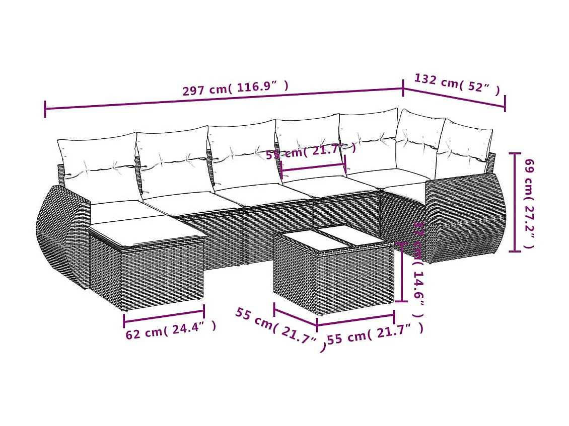 Salon de jardin 8 pcs avec coussins noir résine tressée