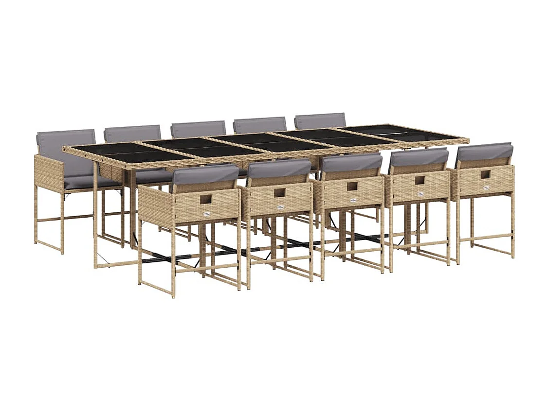 Set Pranzo da Giardino 11 pz con Cuscini Beige Misto Polyrattan
