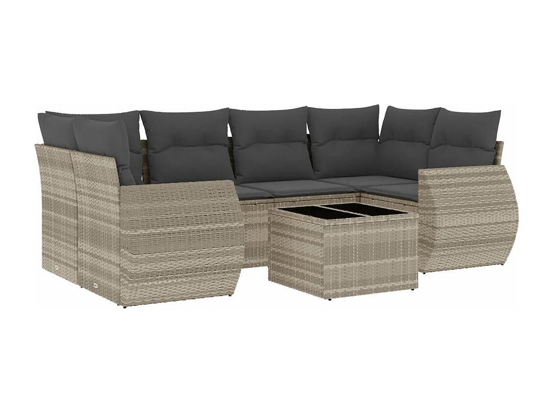 7 pcs conj. sofás jardim com almofadões vime PE cinzento-claro