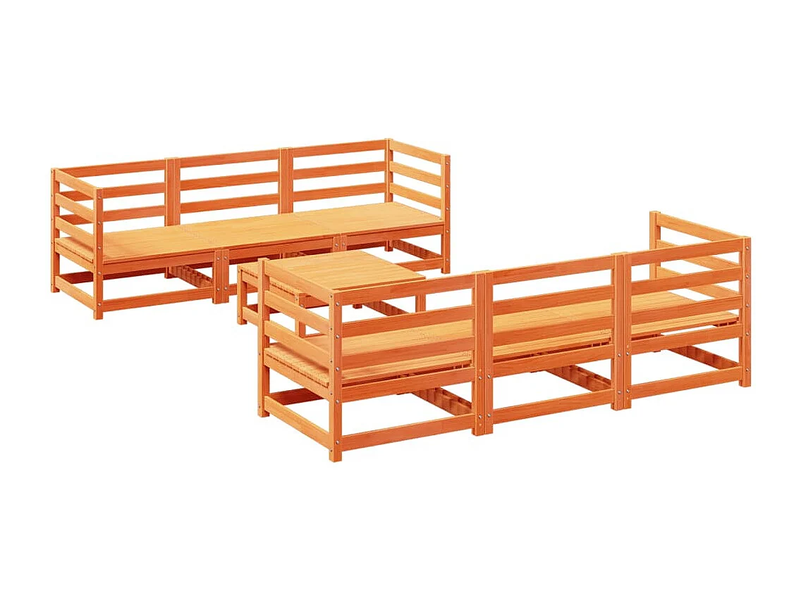 Salon de jardin 7 pcs cire marron bois de pin massif