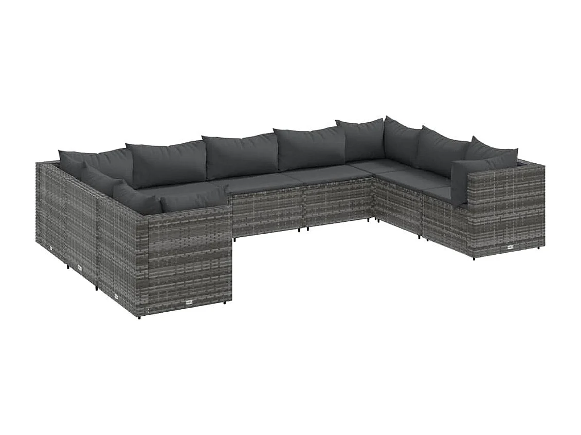 Salon de jardin 9 pcs avec coussins Gris Résine tressée