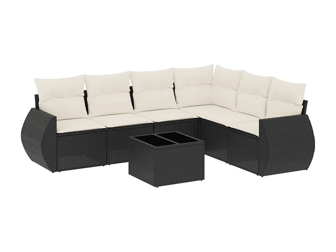 Set Divani da Giardino con Cuscini 7pz Nero Polyrattan
