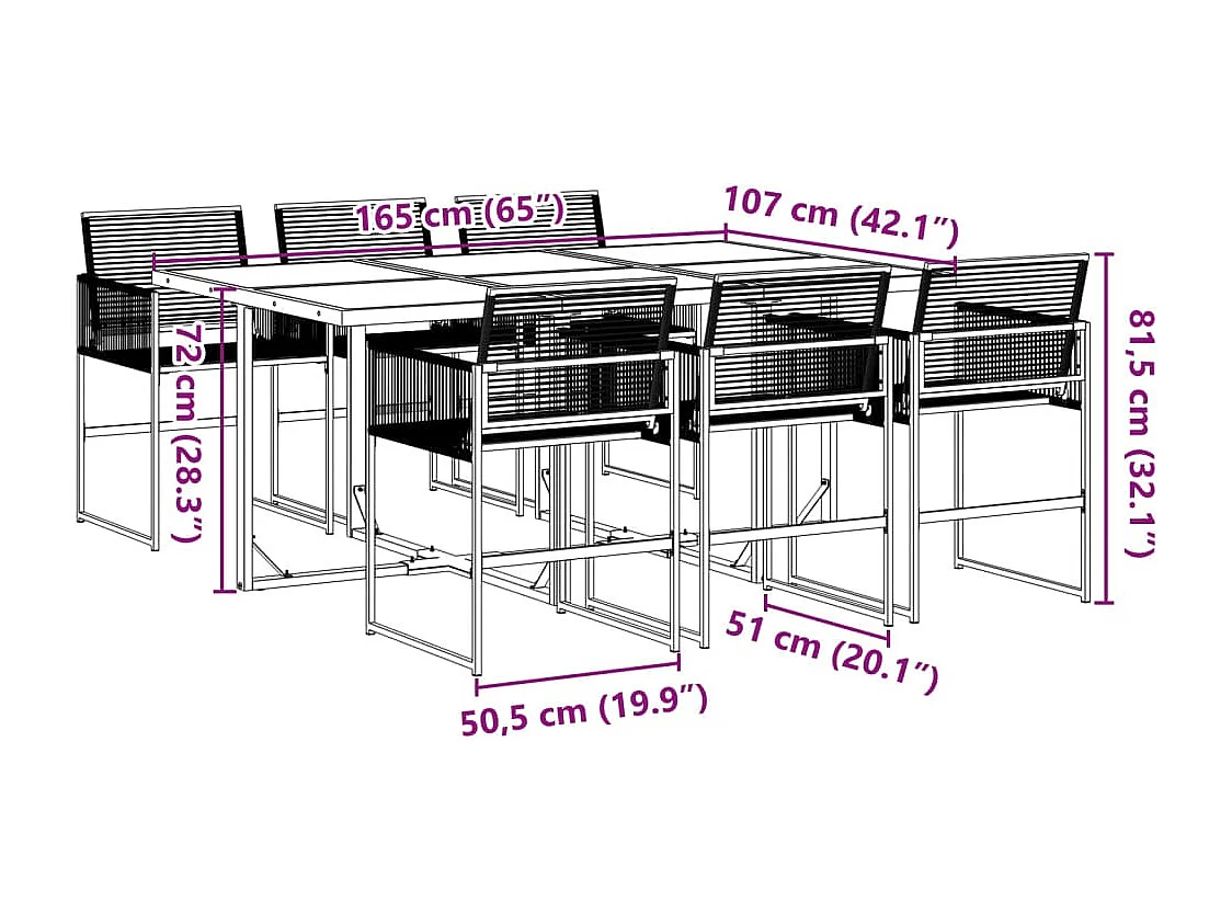 Ensemble à manger de jardin 7 pcs Noir Résine tressée