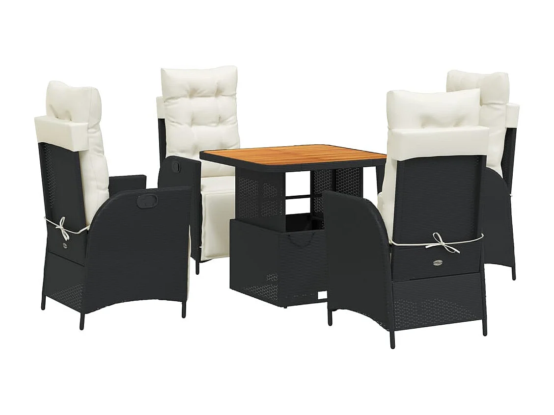 Ensemble à manger de jardin coussins 5pcs Noir Résine tressée