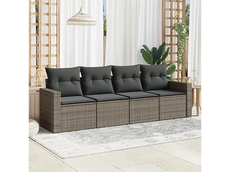 Salon de jardin 4 pcs avec coussins gris résine tressée