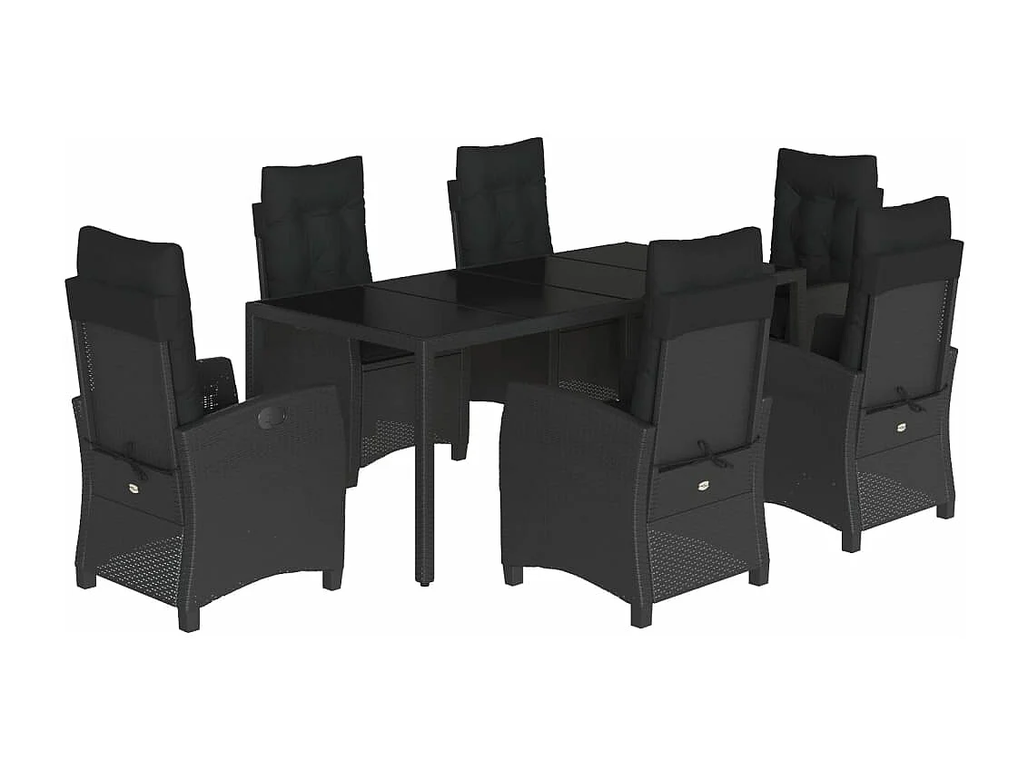 Set de comedor de jardín 7 pzas y cojines ratán sintético negro