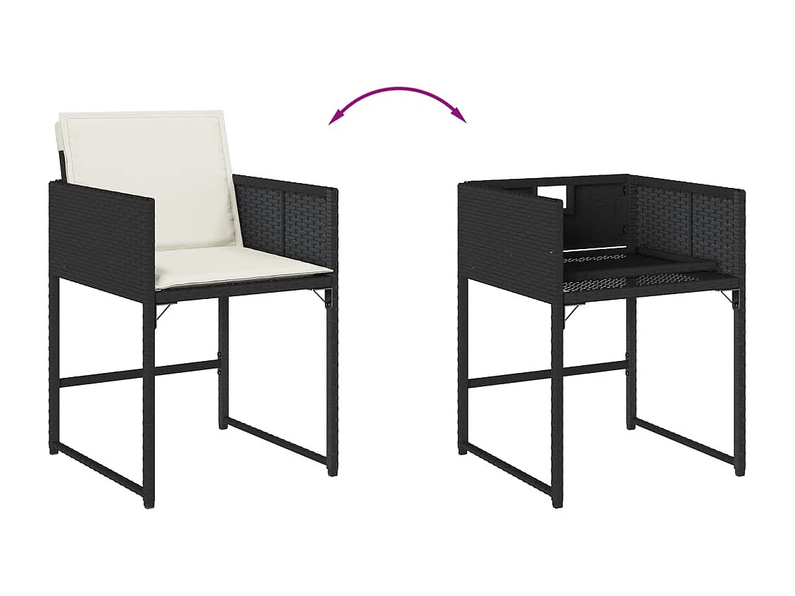 Set da Pranzo da Giardino 13pz con Cuscini Nero in Polyrattan