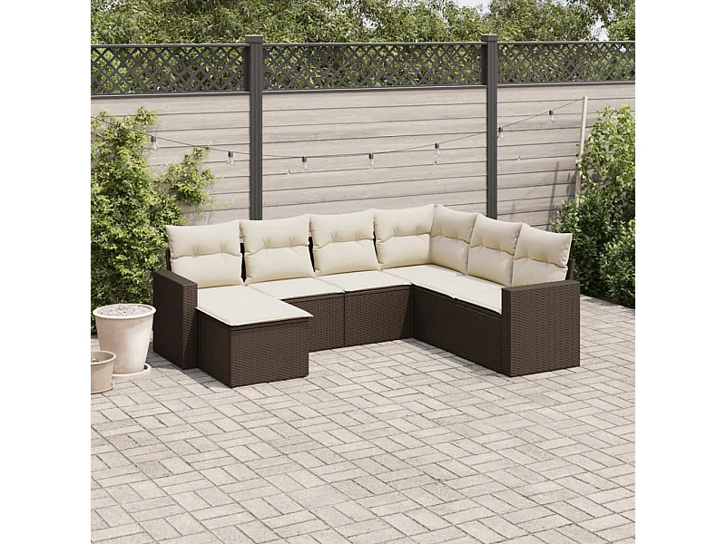 7-delige Loungeset met kussens poly rattan bruin