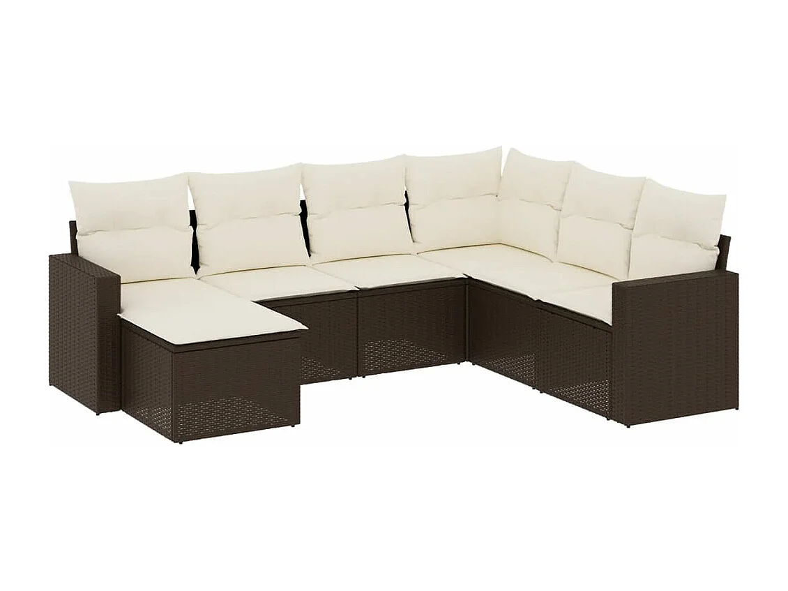 Set Divani da Giardino 7 pz con Cuscini Marrone in Polyrattan