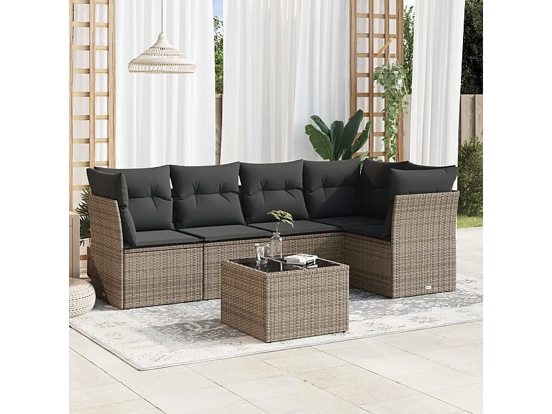 6-tlg. Garten-Sofagarnitur mit Kissen Grau Poly Rattan