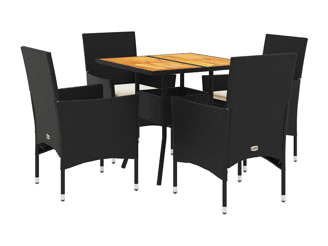 Ensemble à manger de jardin et coussins 5 pcs noir rotin acacia