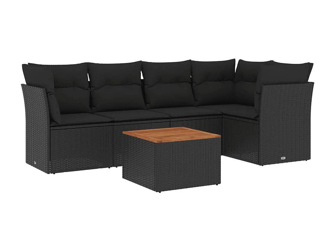 6-tlg. Garten-Sofagarnitur mit Kissen Schwarz Poly Rattan