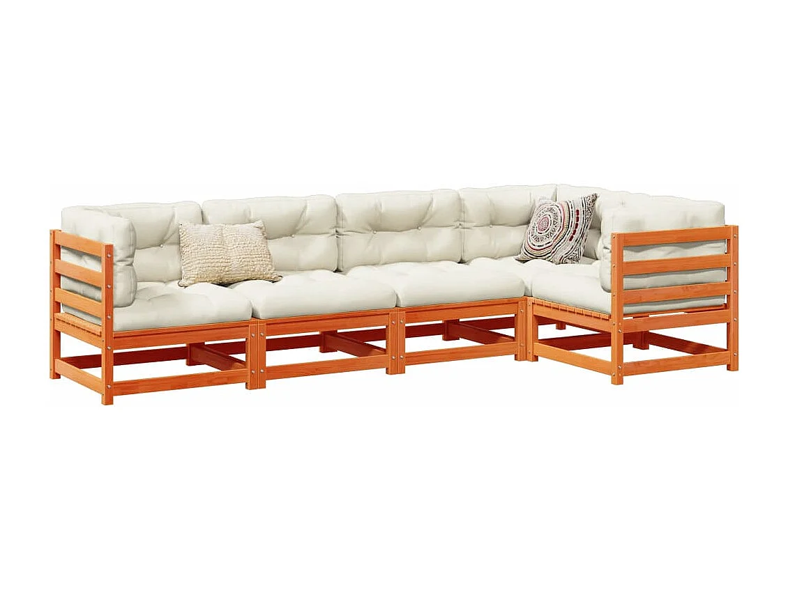 Salon de jardin 5 pcs avec coussins cire marron bois pin massif