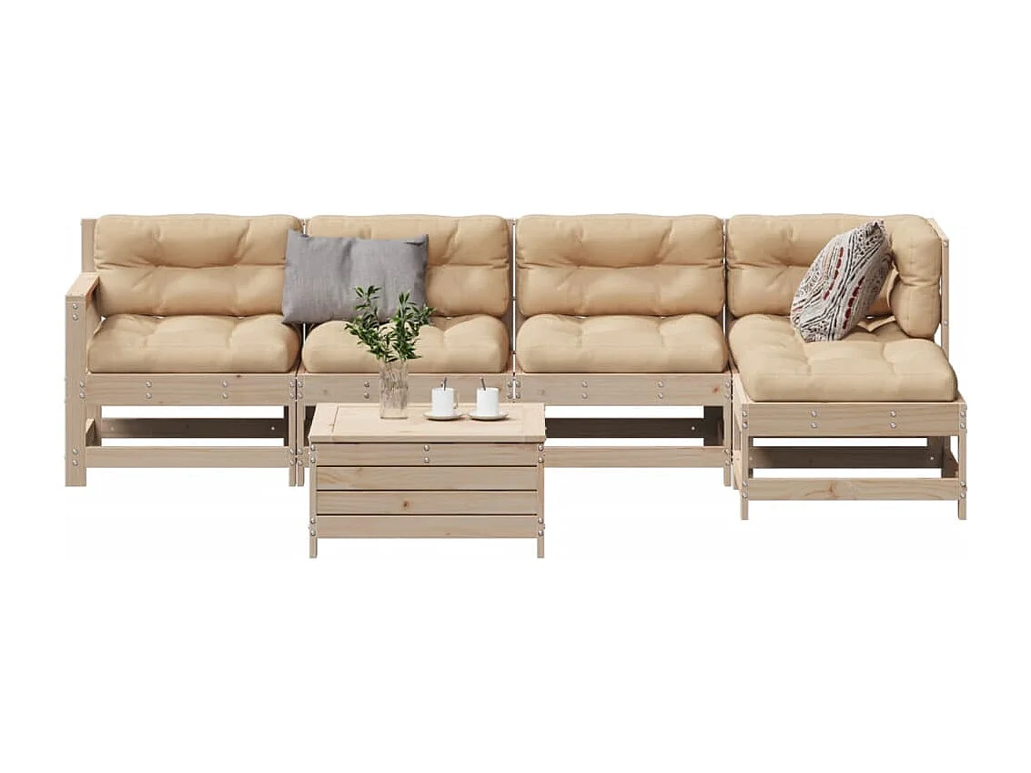 Salon de jardin 6 pcs avec coussins Bois de pin massif