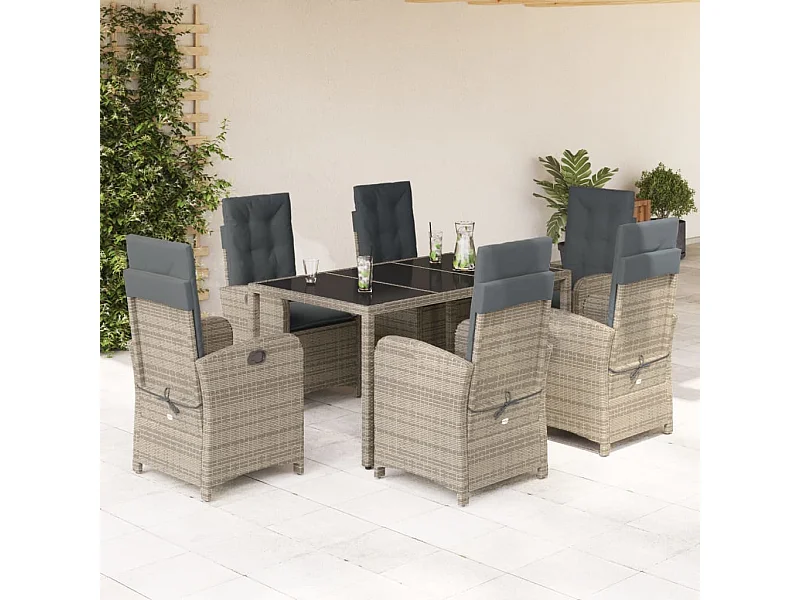 Ensemble à manger de jardin et coussins 7 pcs gris rotin