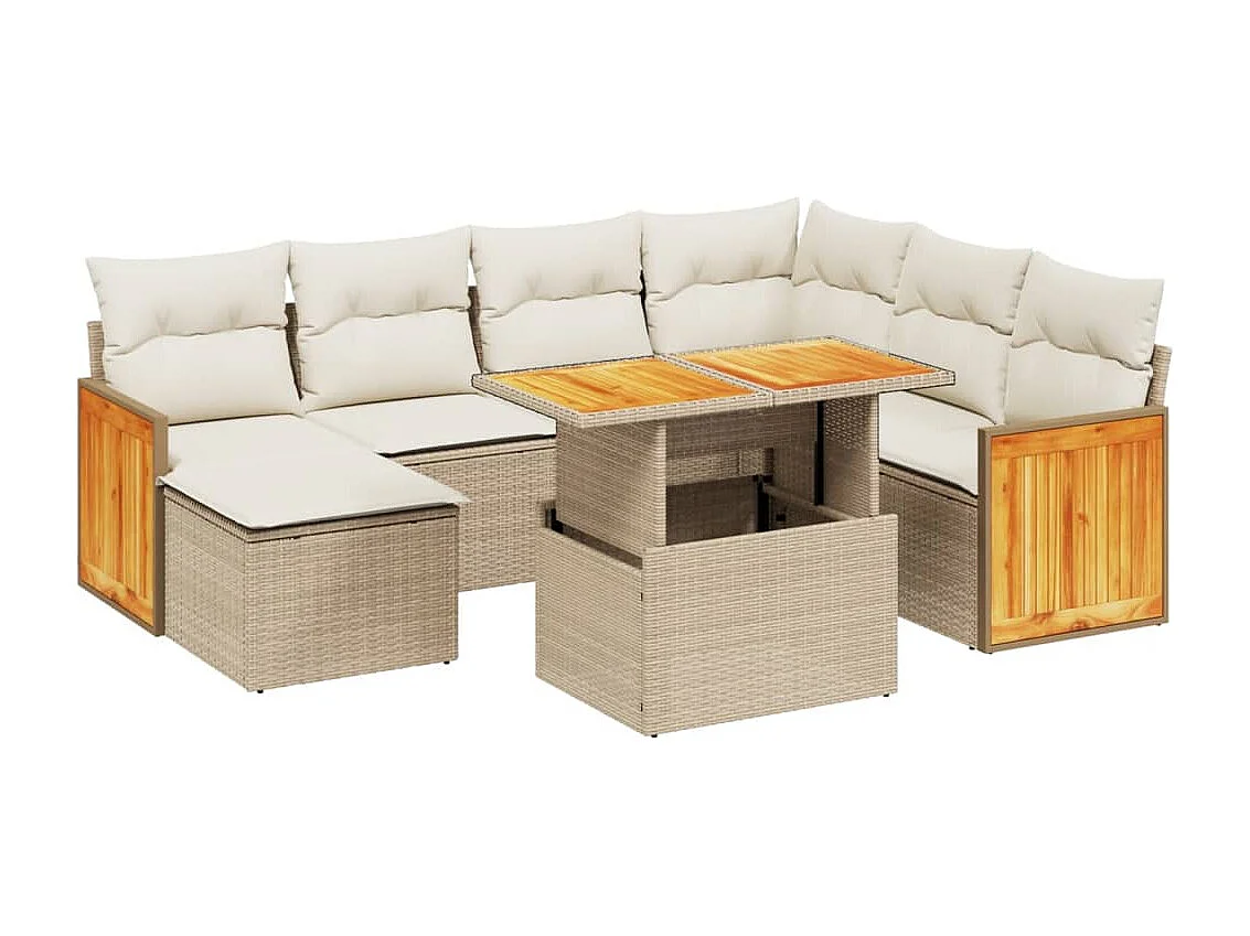 8-tlg. Garten-Sofagarnitur mit Kissen Beige Poly Rattan