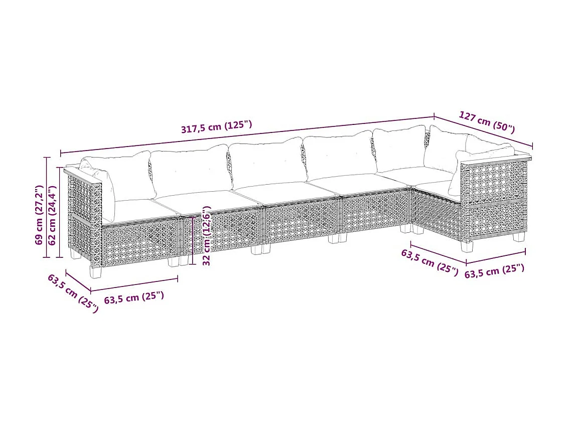 Set Divano da Giardino 6 pz con Cuscini Nero in Polyrattan
