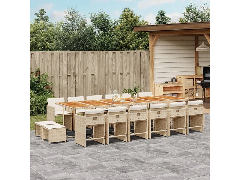 Set comedor de jardín 17 pzas con cojines ratán sintético beige