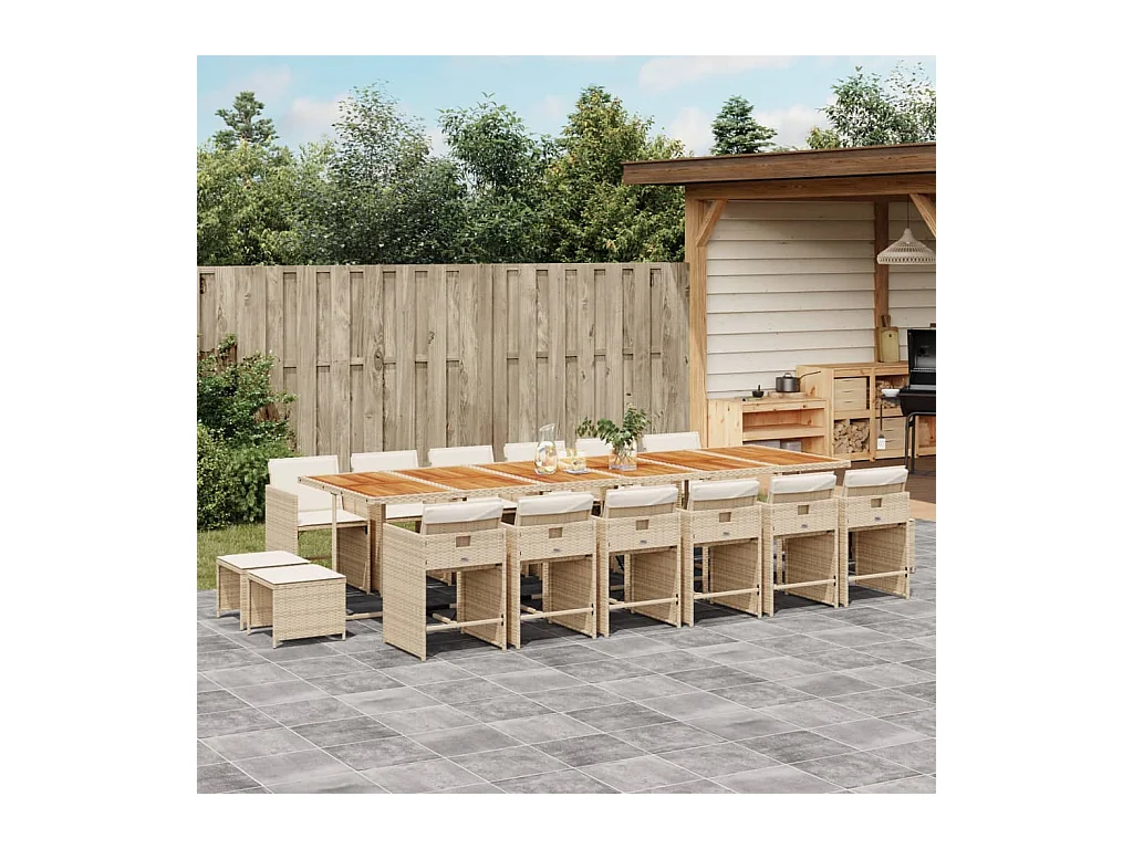 Set comedor de jardín 17 pzas con cojines ratán sintético beige