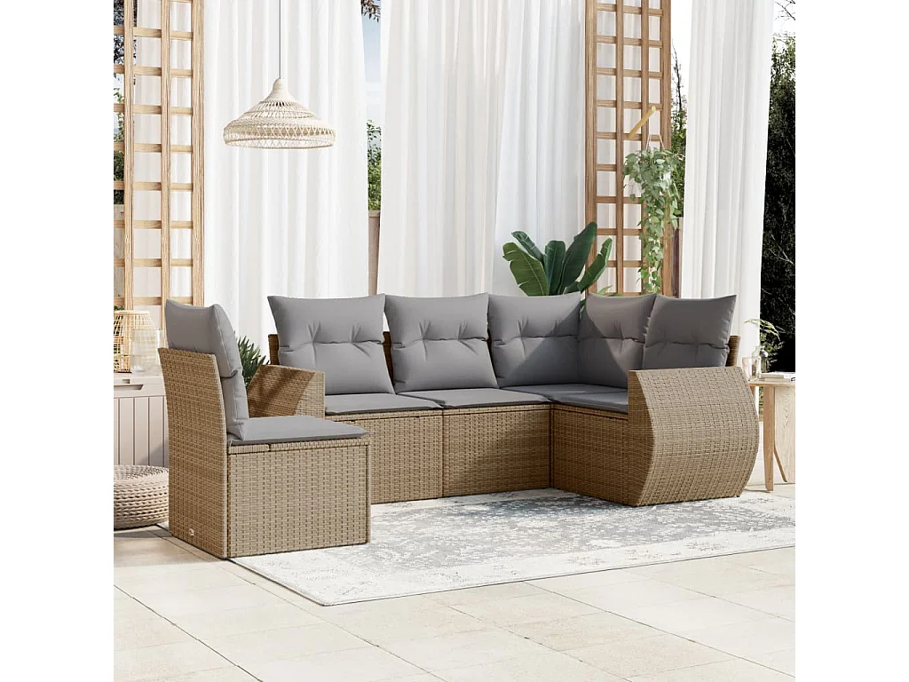 6-tlg. Garten-Sofagarnitur mit Kissen Beige Poly Rattan
