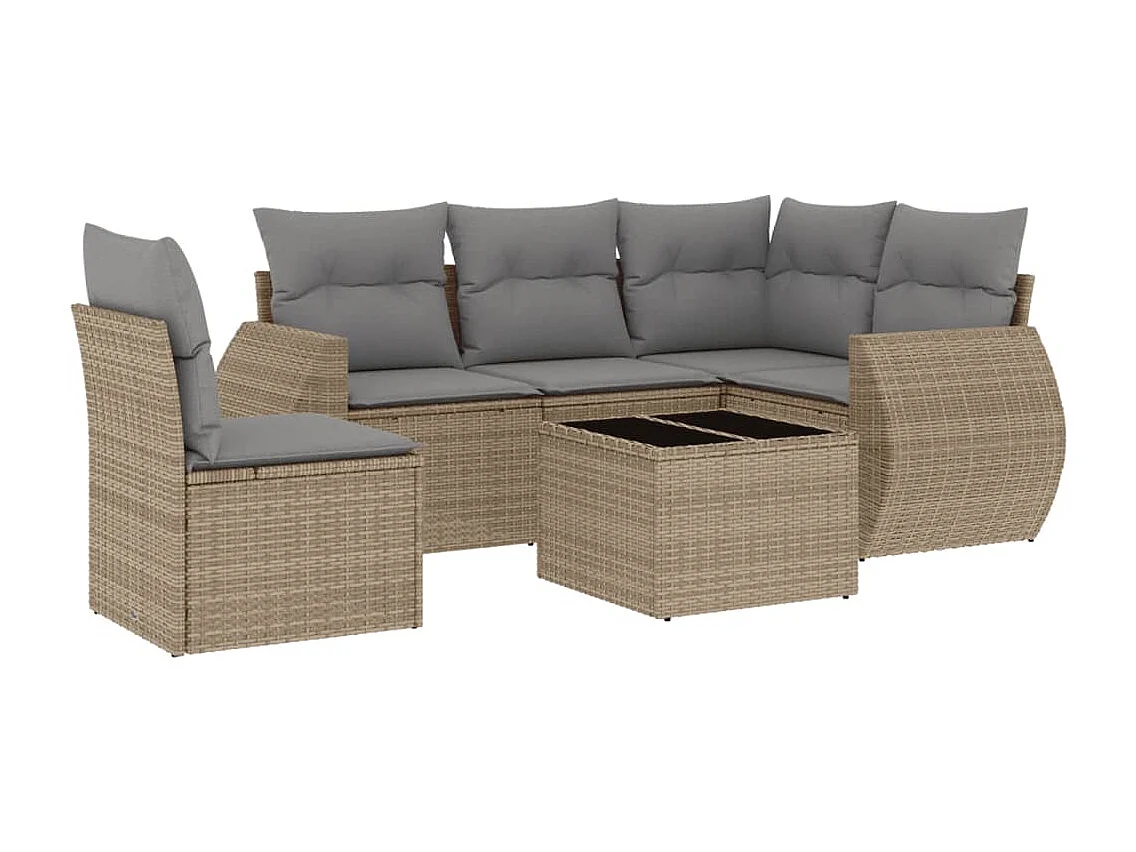 6-tlg. Garten-Sofagarnitur mit Kissen Beige Poly Rattan