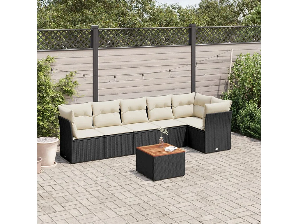 7-tlg. Garten-Sofagarnitur mit Kissen Schwarz Poly Rattan