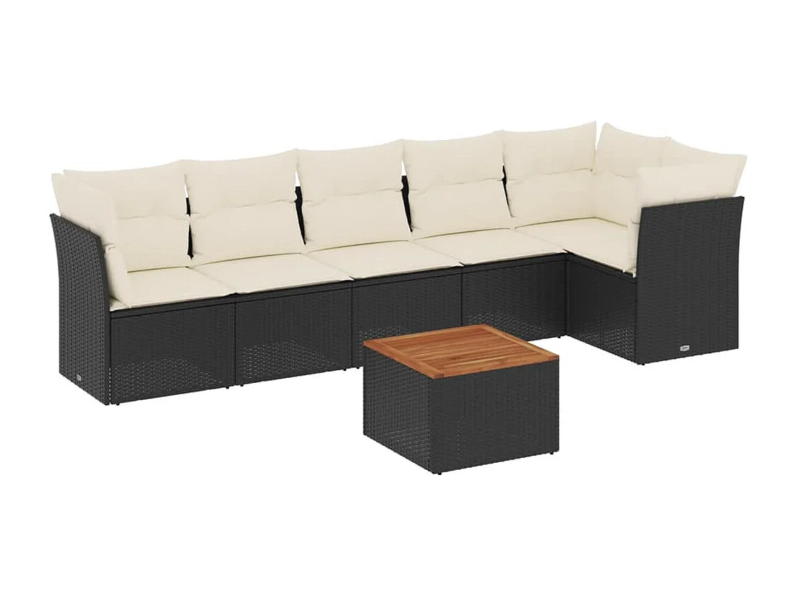 7-tlg. Garten-Sofagarnitur mit Kissen Schwarz Poly Rattan