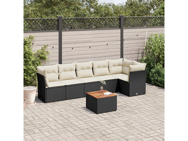 7-tlg. Garten-Sofagarnitur mit Kissen Schwarz Poly Rattan