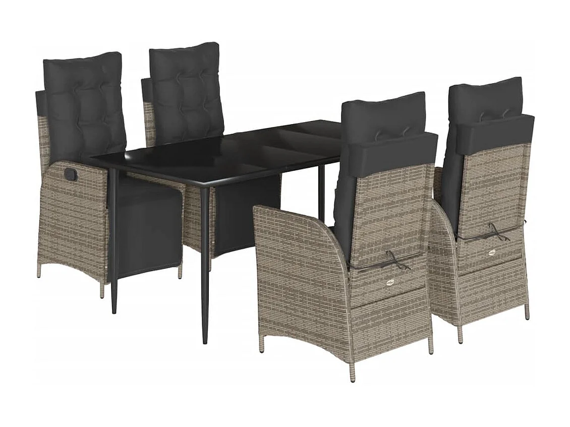 Set da Pranzo da Giardino 5 pz con Cuscini in Polyrattan Grigio
