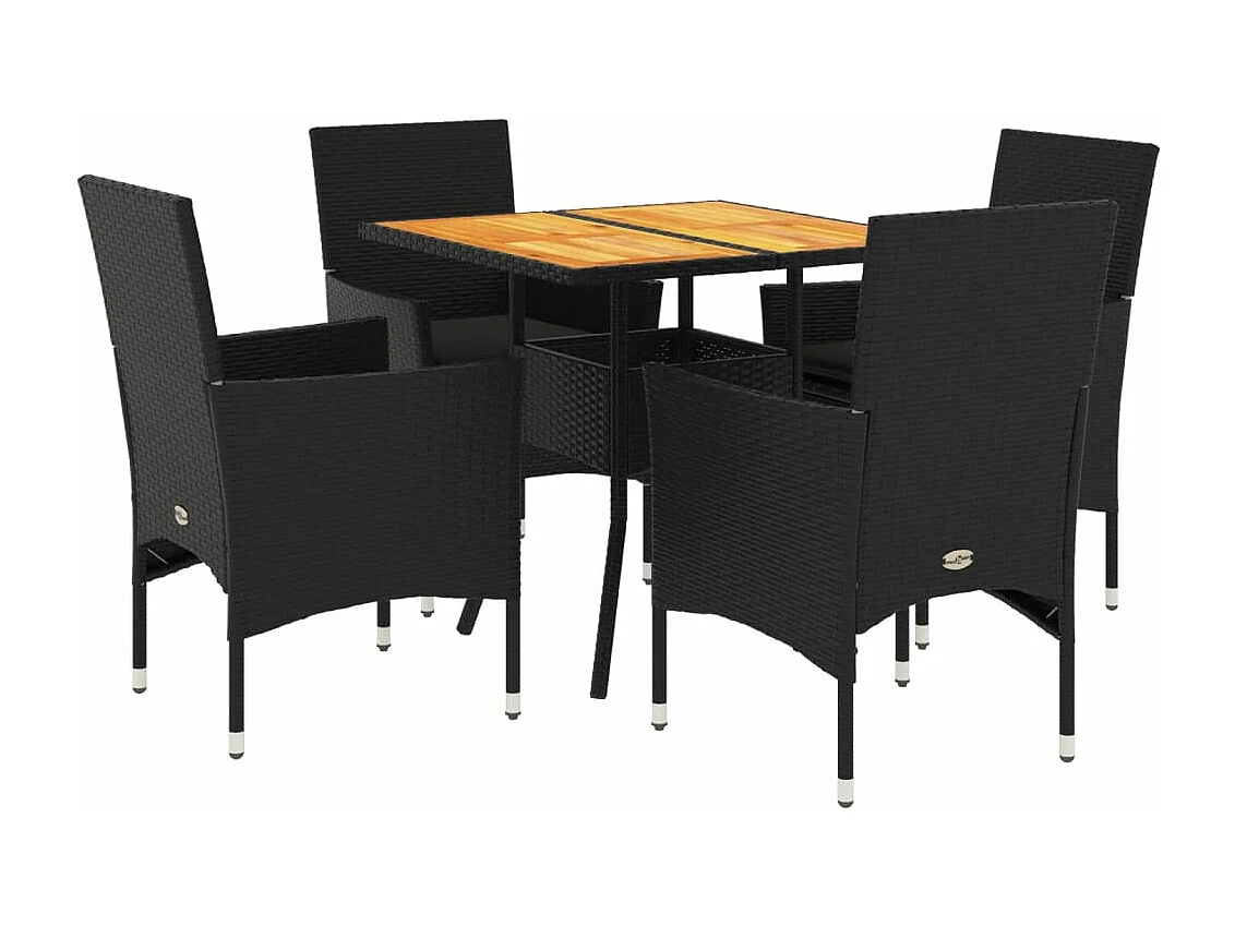 Set de comedor jardín 5 pzas con cojines ratán PE acacia negro