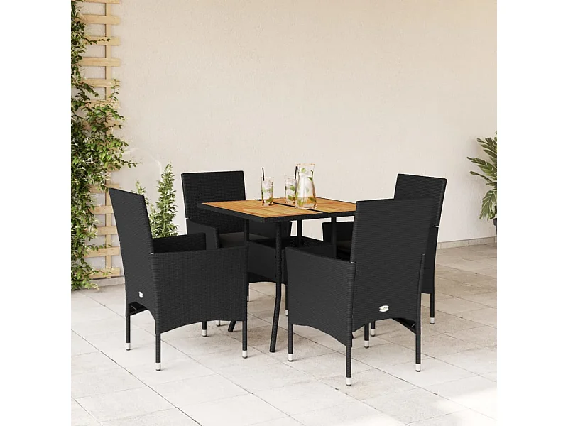 Ensemble à manger de jardin et coussins 5 pcs noir rotin acacia