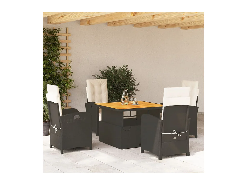 Ensemble à manger de jardin coussins 5pcs Noir Résine tressée
