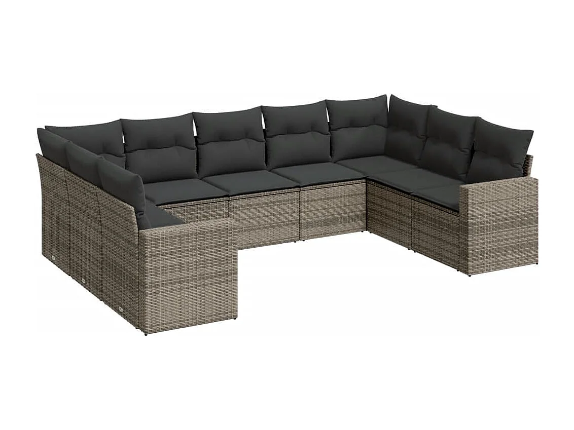 Salon de jardin 9 pcs avec coussins gris résine tressée