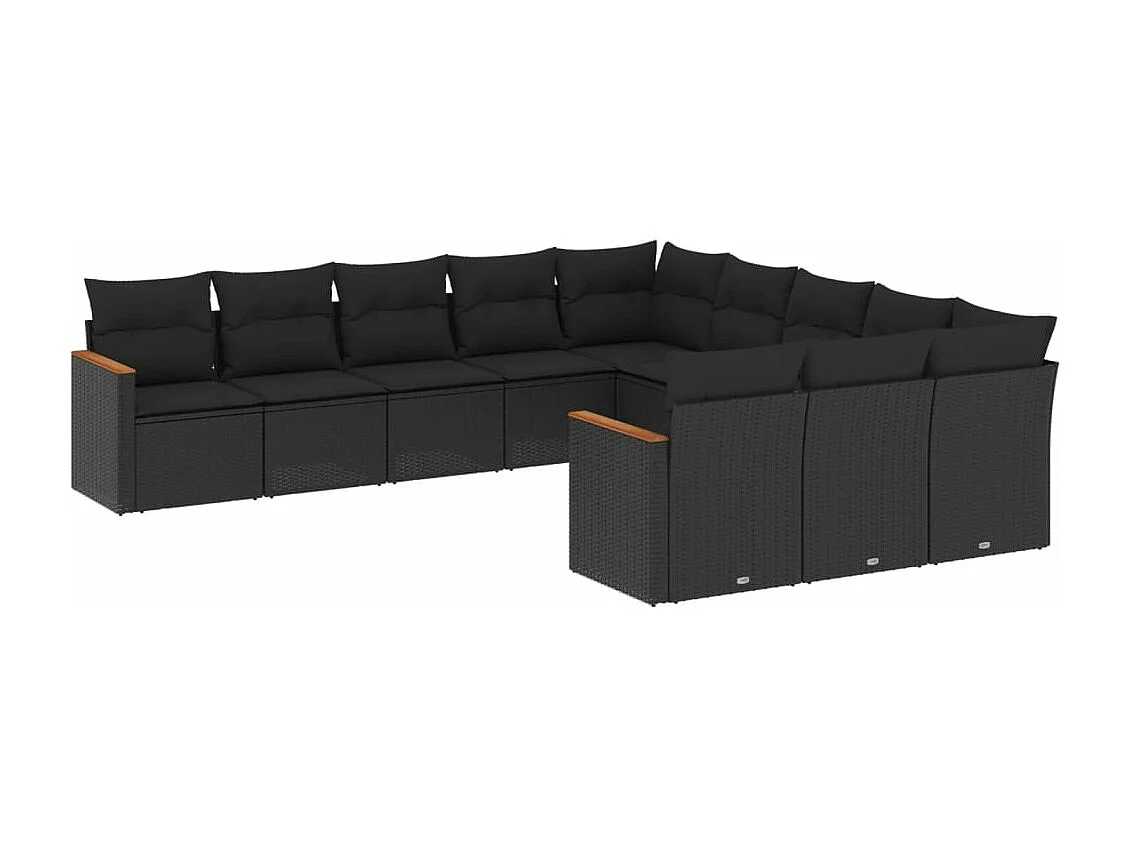 11-tlg. Garten-Sofagarnitur mit Kissen Schwarz Poly Rattan