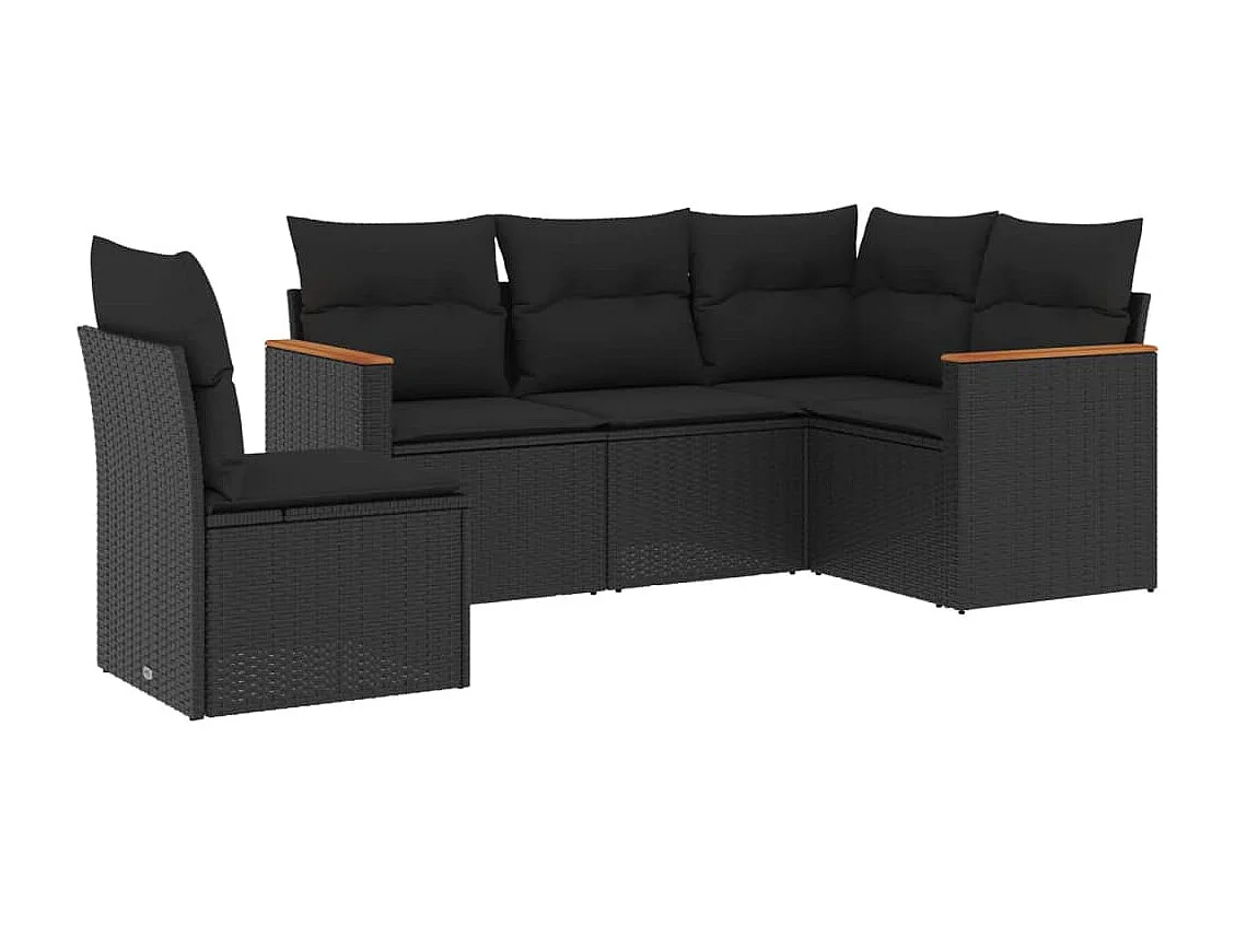 5-tlg. Garten-Sofagarnitur mit Kissen Schwarz Poly Rattan