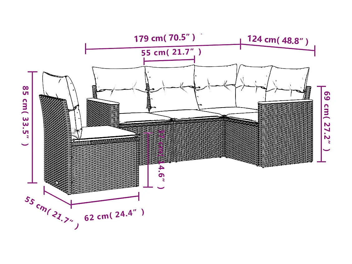 5-tlg. Garten-Sofagarnitur mit Kissen Schwarz Poly Rattan