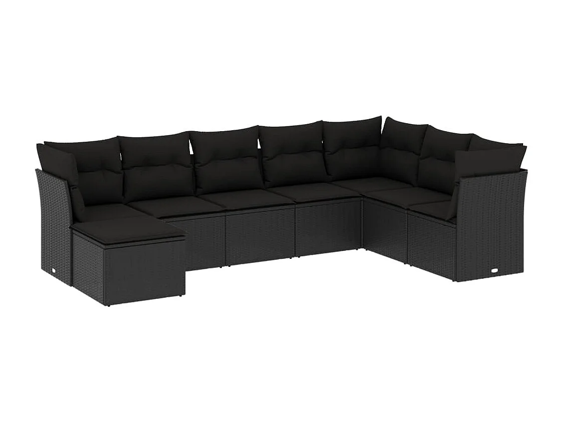 Set Divani da Giardino con Cuscini 8 pz Nero in Polyrattan