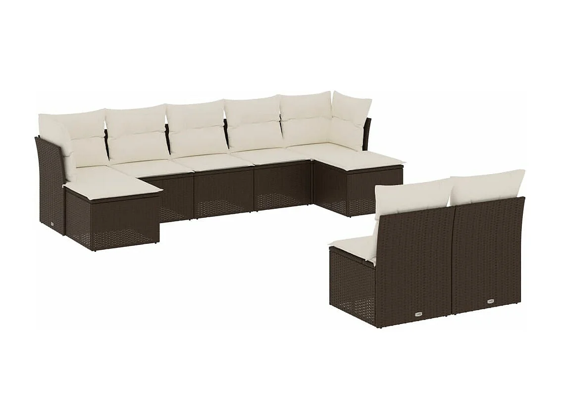 Set Divani da Giardino 9pz con Cuscini Marrone in Polyrattan