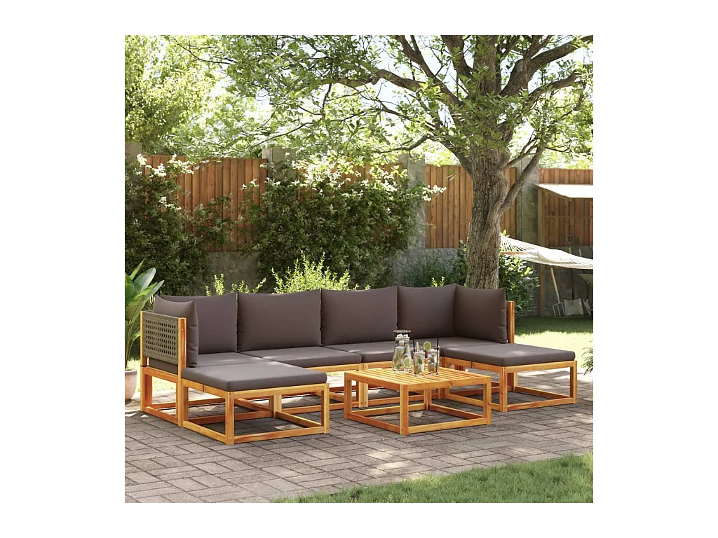 Salon de jardin avec coussins 7 pcs bois massif d'acacia