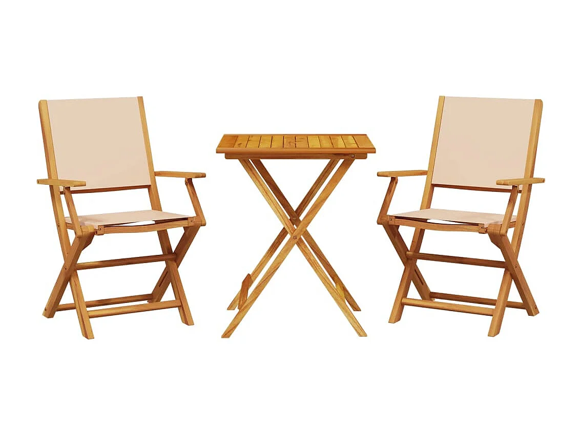 Ensemble de bistro 3 pcs beige tissu et bois massif