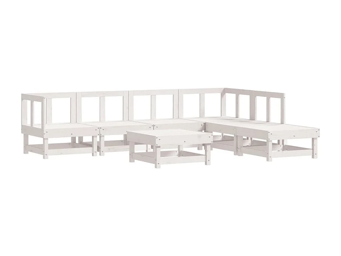 Salon de jardin 7 pcs Blanc Bois de pin massif