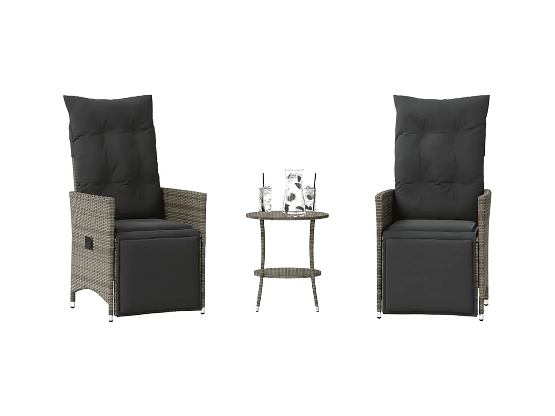 3-delige Bistroset met kussens poly rattan grijs