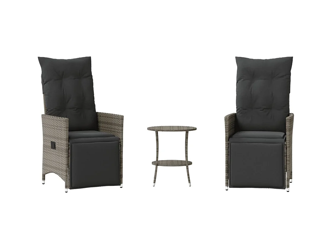 Ensemble de bistro 3 pcs avec coussins gris résine tressée