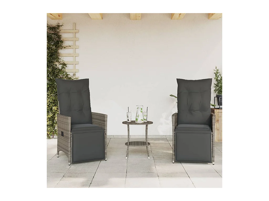 Ensemble de bistro 3 pcs avec coussins gris résine tressée