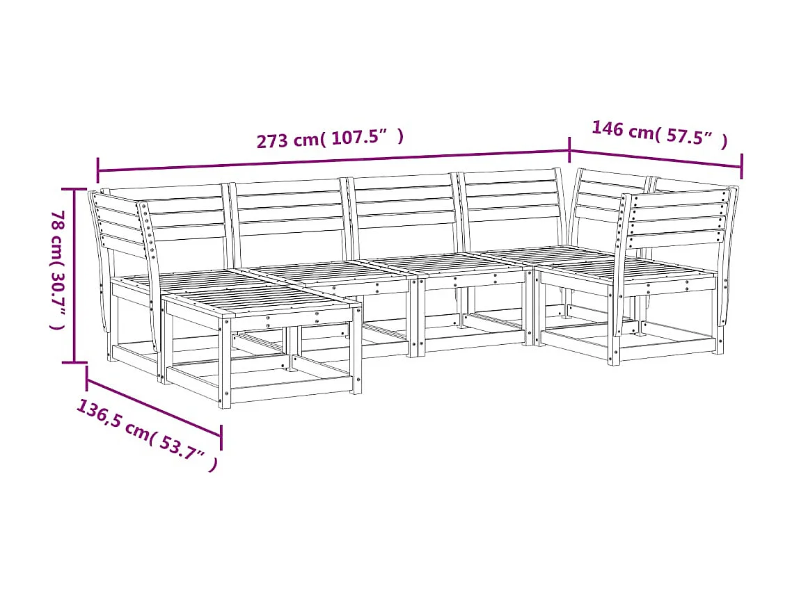 6-tlg. Garten-Sofagarnitur Massivholz Kiefer